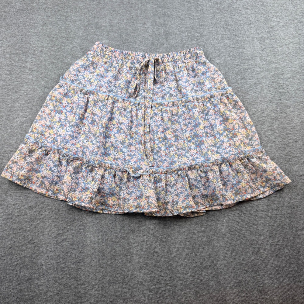 Sienna Sky Floral Tiered Mini Skirt Women Size S Blue Boho Ruffle 02CS133